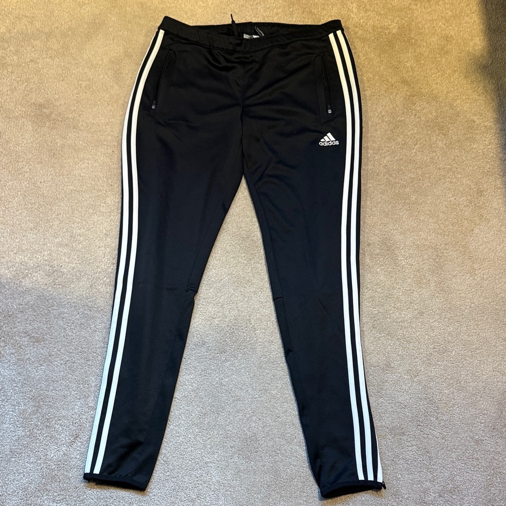 Adidas Women’s Black Joggers with White Stripes